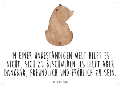 Produktbild von Mr. & Mrs. Panda Schild Bär Schulterblick DIN A3 - Weiß - Geschenk, tafel, Wandbild, Teddy, Bären, Weltansicht, Weisheit, Türschild, Deko Blechschild, Selbstachtung