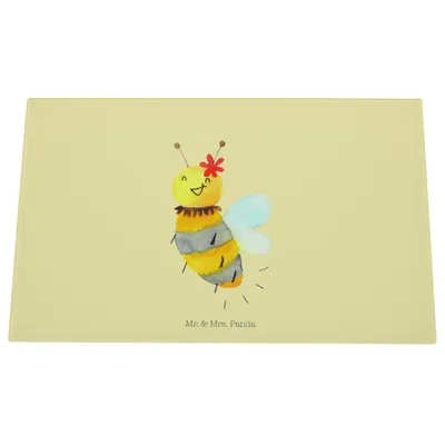 Produktbild von Mr. & Mrs. Panda schneidbrett Biene Blume - Gelb Pastell - Geschenk, Schneidebrett Glas, Schneideplatte, Hackbrett, Aus, Schneidplatte