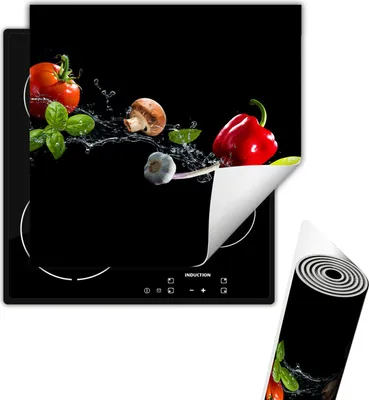 Produktbild von Herdabdeckplattee Glaskeramikfeldabdeckung 50x52 cm Anti Rutsch Matte Aufrollbar, Schwarz Gemüse