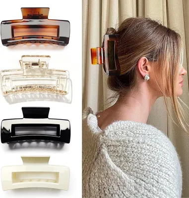 Image de lot de 4 grandes pinces à cheveux Femme Plastique Antidérapant Motif Léopard