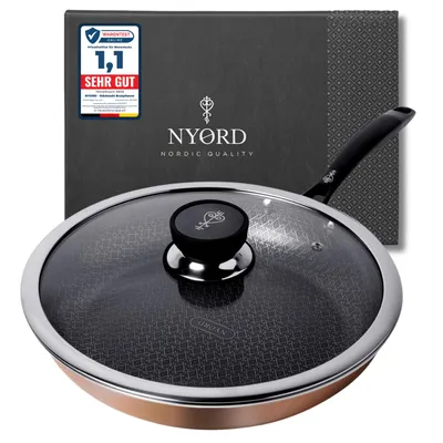 Immagine prodotto di Padella in rame NYORD - Padella antiaderente premium, resistente ai graffi, struttura a nido d'ape con anima in rame, rivestimento in ceramica naturale, senza PTFE, 28cm