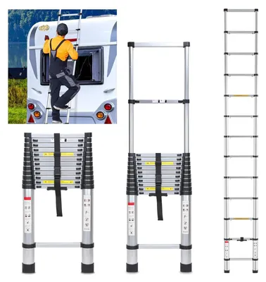 Produktbild von Teleskop-Leiter – Aluminium – 5 m – 150 kg – Rutschfest – 13 Sprossen