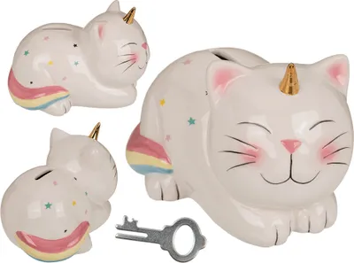 Produktbild von Out of the blue Spardose Einhornkatze 17 cm mit Schlüssel aus Keramik