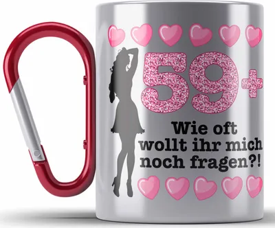 Produktbild von Trendation - 60. Geburtstag Frauen Edelstahl Tasse Karabiner Geschenk Geschenkidee 60er Geburtstag Spruch Perfektion Mama Mutter Lustiger Spruch Witzig 59+ (Rot)