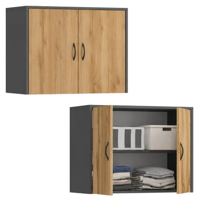 Produktbild von Home Collective Kleiderschrank Schrank Aufsatz Schrankaufsatz Aufsatzschrank Erweiterung für Kleiderschrank 74x55x35 cm | 2-türig | Schlafzimmer Wohnzimmer Jugendzimmer Möbel | Anthrazit-Eiche