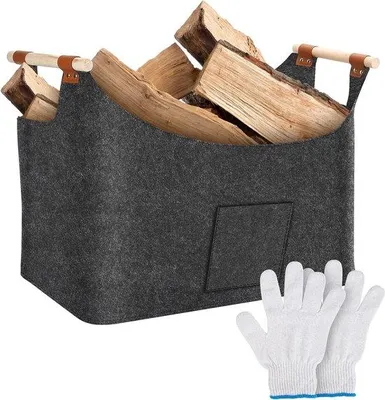 Produktbild von Famanu Holzkorb XXL - extra dicke Filz-Haushaltsmand - faltbar mit Griffen - 55 x 32 x 40 cm