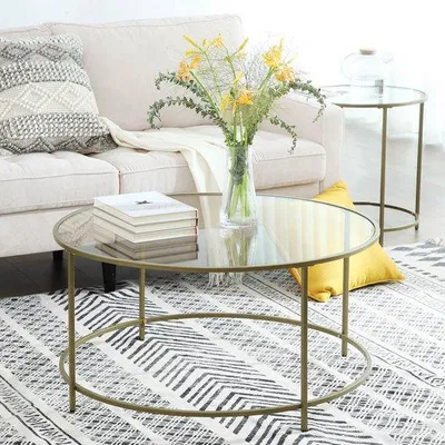 Imagen del producto de Salón con mesas de cristal - Mesa redonda para café - Dorado