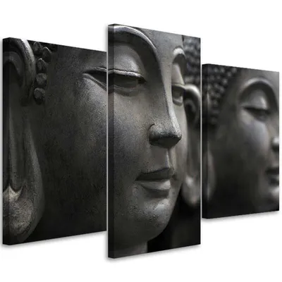 Produktbild von Triptychon auf leinwand buddha-skulptur 60x40 cm Feeby grau wandbild bereit zum aufhängen