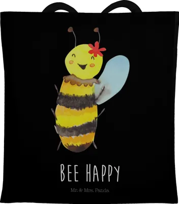 Produktbild von Mr. & Mrs. Panda Schultasche Biene Happy - Schwarz - Geschenk, studententasche, Laptoptasche, Uni Tasche, Tote Bag, Shopping