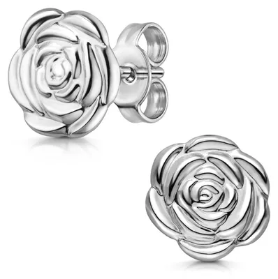 Produktbild von MATERIA 925 Silber Ohrstecker Rose rund rhodiniert 11x11mm - Damen Ohrringe Blumen Stecker + Box #SO-212
