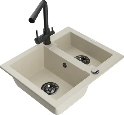 Produktbild von Mexen Carlos 1,5-Becken-Granitspüle mit Mischbatterie Duero, Beige - 6518-69-671600-70
