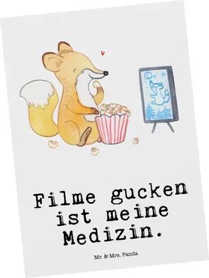 Produktbild von Mr. & Mrs. Panda Postkarte Fuchs Filme gucken - Weiß - Geschenk, Filmabend, Ansichtskarte, TV, Ansichtskarten, Grußkarte, Fernsehen, Kino, Postkarten, Fotokarte