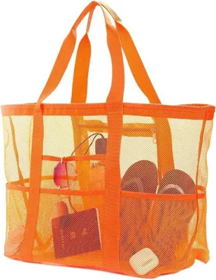 Produktbild von Große Mesh-Strandtasche mit Taschen und Reißverschluss