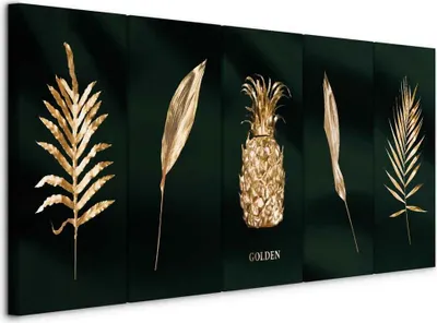 Produktbild von Italienischer Leinwand Leinwandbild - Exotic Elements (5 Parts) Wide 225x90 cm Blätter b-C-0795-b-m