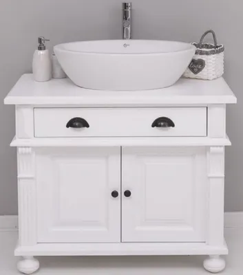 Produktbild von Casa Padrino Landhausstil Badezimmer Set Weiß - 1 Waschbeckenschrank & 1 Ovales Keramik Waschbecken - Badezimmer Möbel im Landhausstil - Landhausstil Möbel - Landhausstil Badezimmer Einrichtung