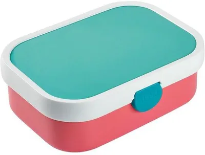 Image de Boîte à lunch sans BPA pour enfants - Boîte à bento avec gobelet et fourchette sans BPA - Boîte-repas à fermeture rapide - 750 ml - Rose avec couvercle turquoise