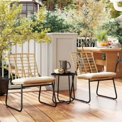 Produktbild von Gartenmöbel Set, Balkonmöbel Set für 2 Personen 3-teilig Outdoor Sitzgruppe mit 2 stapelbar Stühle, Garten Lounge für Balkon