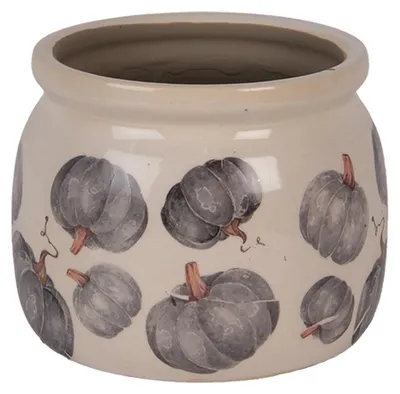 Image de Clayre & Eef Pot de fleurs Ø 12x10 cm Beige Céramique Citrouille