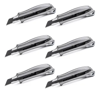 Produktbild von 6er Set Profi Cuttermesser aus Aluminium Teppichmesser mit scharfer Klinge Universalmesser Paketmesser Kartonmesser
