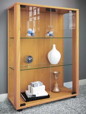 Produktbild von VCM Glasvitrine stehend | Vitrine Glas mit ESG-Sicherheitsglas | Maße ca. H. 80 x B. 60 x T. 25 cm | Standvitrine Glas | Modern und platzsparend | Glas Vitrinenschrank – Sintalo