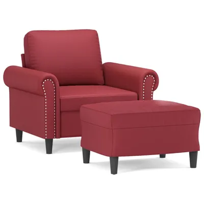 Produktbild von vidaXL Sessel mit Hocker Weinrot 60 cm Kunstleder