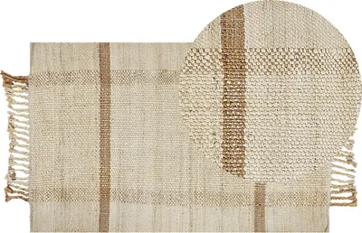 Produktbild von BELIANI Teppich Beige Jute 80 x 150 cm Rechteckig Natürlich Handgewebt Geometrisches Muster Kurzflor Läufer mit Fransen Boho Wohnzimmer Flur Esszimmer