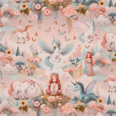 Produktbild von Jersey Kinderstoff Einhornwiese Kindermotiv ab 0,5x1,43m Baumwollstoff