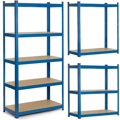 Image de Étagère de rangement - Charge lourde - 180 x 90 x 30 cm - MDF - Bleu - Pour cave et garage