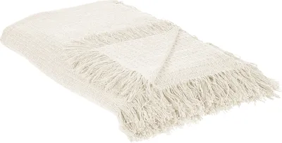 Obrázek produktu pro BELIANI Bavlněná přikrývka krémově bílá 200 x 220 cm přikrývka na postel se střapci klasický design ložnice