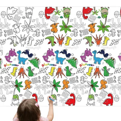 Immagine prodotto di Tovaglia da colorare a tema dinosauri, dimensioni 137x274 cm, realizzata in carta interattiva