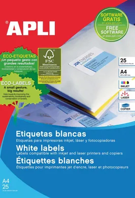 Image de Apli étiquettes blanches permanentes 210,0 x 297,0mm 25 feuilles