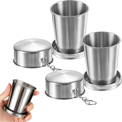 Imagen del producto de Vasos plegables de acero inoxidable, capacidad de 150 ml, paquete de 2 unidades, ideales para camping y viajes
