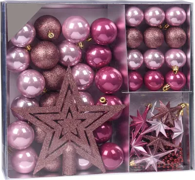 Produktbild von Kunststoff Christbaumschmuck 45 Teile Set - bordeaux - Shatterproof Weihnachtskugeln bruchsicher - Tannenbaum Weihnachtsbaum Christbaum Zierschmuck