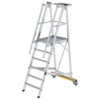 Zdjęcie produktu dla Aluminiowa drabina podestowa, mobilna, składana, 6 stopni 52306