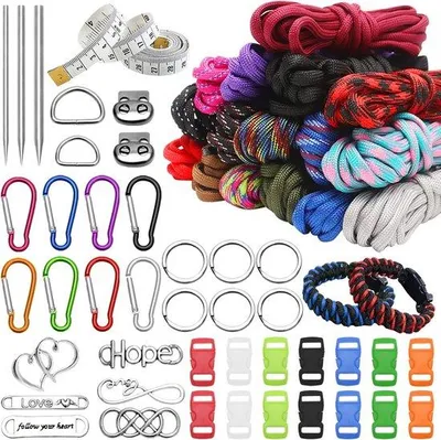 Productafbeelding van Famanu Paracord Set, 16 kleuren - Multifunctioneel 4 mm paracord met accessoires