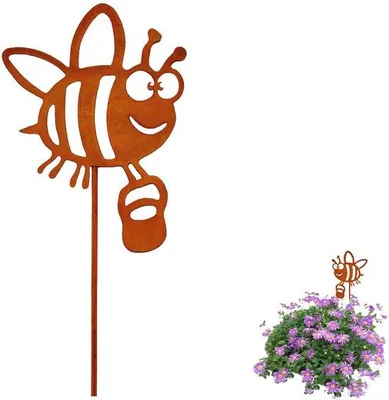 Zdjęcie produktu dla Ibenzoa® Metalowy palik do ogrodu w kolorze brązowym, odporny na warunki atmosferyczne, do dekoracji kwiatami i roślinami, wysokość 30 cm, idealny do ogrodu, balkonu i tarasu