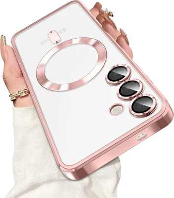 Immagine prodotto di Custodia per Samsung Galaxy S25 FE: custodia magnetica trasparente con MagSafe e protezione per la fotocamera, rosa