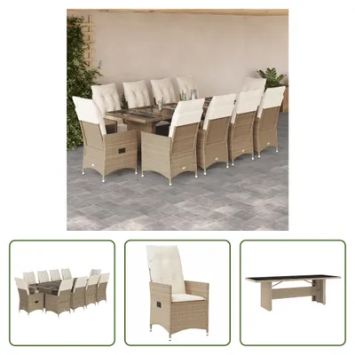 Produktbild von The Living Store 11-tlg. Garten-Bistro-Set mit Kissen Beige Poly Rattan