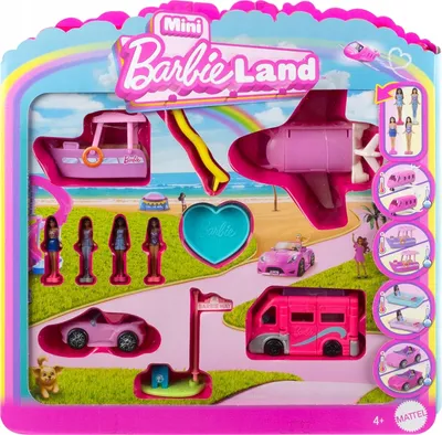 Zdjęcie produktu dla Mini Barbie Land Mini Laleczki Barbie Zestaw Samochód Samolot Jdb85