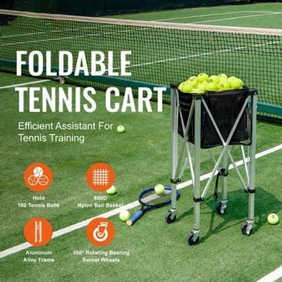 Immagine prodotto di Carrello pieghevole per palline da tennis/baseball – Contenitore per palline da tennis/baseball – Capacità per 180 palline, con ruote