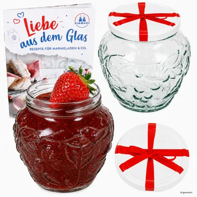 Zdjęcie produktu dla Zestaw 2 sztuk: słoiki na owoce/dżem, pojemność 580 ml, z zakrętką, model TO82