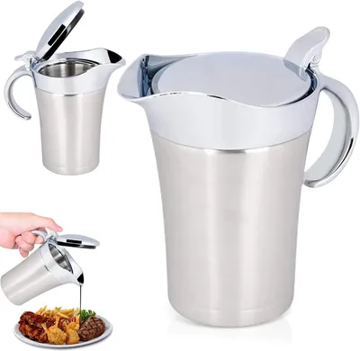 Produktbild von Sauciere Thermo 750ml aus Edelstahl, doppelt isolierte Saucenkanne mit Deckel, 304 Edelstahl Milchkanne für Saucen, Soßenspender und warme Getränke