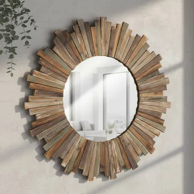Produktbild von Wandspiegel Sunburst Ø90 cm Shabby Holzrahmen bunt rustikal