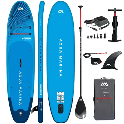 Produktbild von Aqua Marina Monster SUP Board 12’0” (366 cm) aufblasbar – Komplettset mit E-Pumpe 12V, Tasche & Paddel – Blau 2025