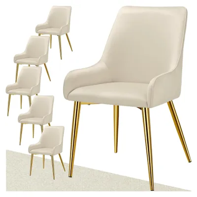 Produktbild von 6er Set Samt Stühle, Esszimmerstühle, ergonomische Sessel, Möbel für Wohnzimmer, Armlehnstuhl für Esstisch, Küchenstuhl, skandinavische Essstühle, moderner Schalenstuhl - beige