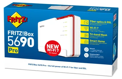 Produktbild von Box 5690 Pro International, Wi-Fi 7 (802.11be), Tri-Band (2,4 GHz/5 GHz/6 GHz), Ethernet/LAN, ADSL, Weiß, Tabletop-Router