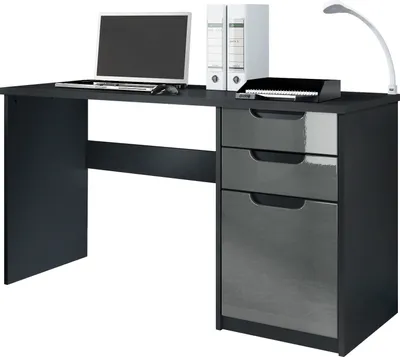 Produktbild von Vladon Schreibtisch Logan,  Germany, Bürotisch mit 2 Schubladen und 1 Tür, Schwarz matt/Grau Hochglanz (129 x 76 x 60 cm)