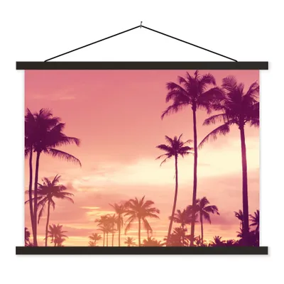 Produktbild von MuchoWow® Textilposter Himmel - Palme - Abend - Natur - Tropisch 150x113 cm mit holzfarbenen Rahmen - Poster