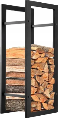 Image de Panier de stockage de bois de chauffage, acier durable, hauteur 90 cm, adapté au séchage et au stockage du bois de chauffage, surface noire mate, capacité de charge significative