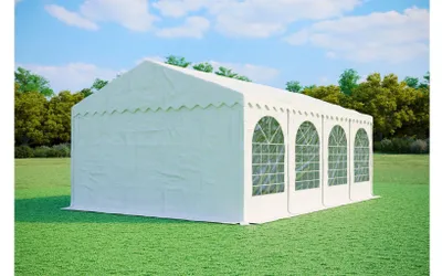 Obrázok produktu pre Párty stan 5x8 m MAX+ – PVC 550 g/m² s protipožiarnou úpravou, bočná výška 2,6 m, oceľ Ø50 mm, až 80 osôb - Biela